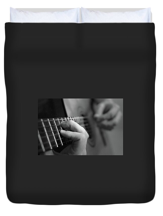 Chord Duvet Cover featuring the photograph Spanish Guitar With Film Grain by Elwisz