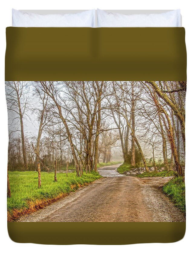Great Smoky Mountains National Park Duvet Cover featuring the photograph Sparks Lane On A Foggy Winter Morning by Marcy Wielfaert