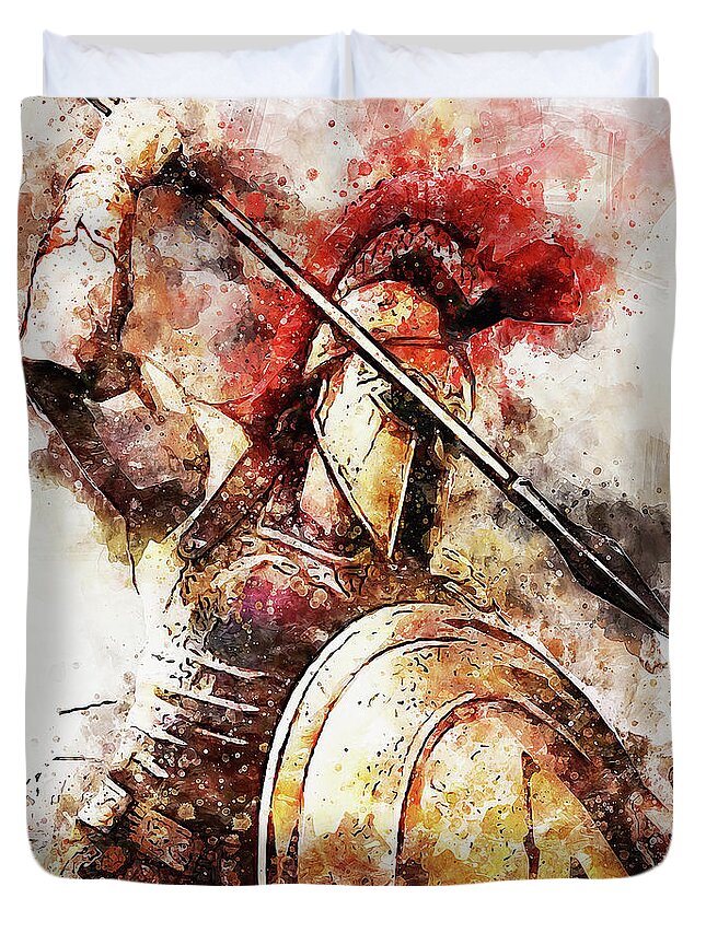 Spartan Warrior Duvet Cover featuring the painting Spartan Hoplite - 54 by AM FineArtPrints