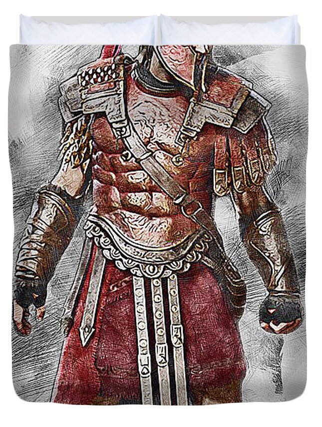Spartan Warrior Duvet Cover featuring the painting Spartan Hoplite - 56 by AM FineArtPrints