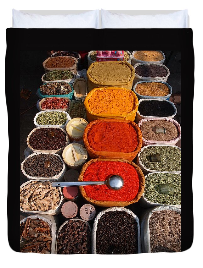 In A Row Duvet Cover featuring the photograph Spices In Market by Stefan Hajdu