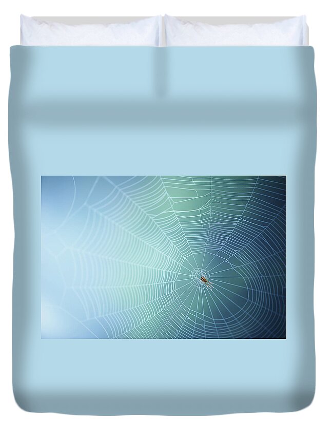 Insect Duvet Cover featuring the photograph Spiders Web With Spider by Elisabeth Schmitt
