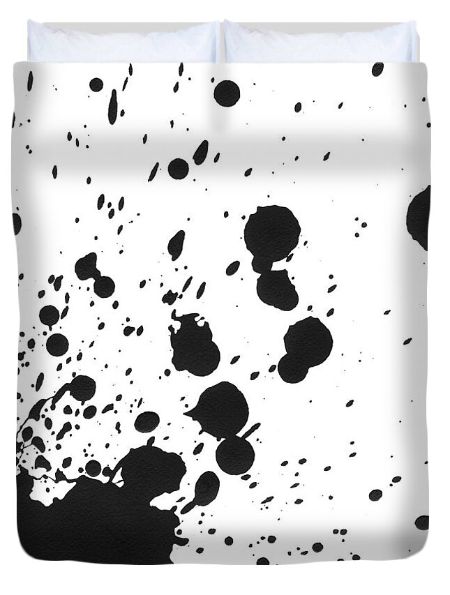 Art Duvet Cover featuring the photograph Splattered Black Paint On White Canvas by Kevinruss