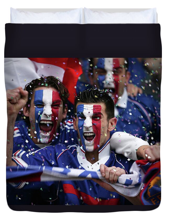 Young Men Duvet Cover featuring the photograph Sports Fans With French Flags Painted by Photo And Co