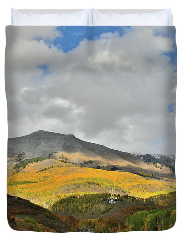 Telluride Duvet Cover featuring the photograph Spotlight on Fall Colors above Telluride by Ray Mathis