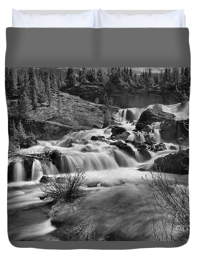 Red Rock Falls Duvet Cover featuring the photograph Spring 2019 Red Rock Falls Gusher Black And White by Adam Jewell