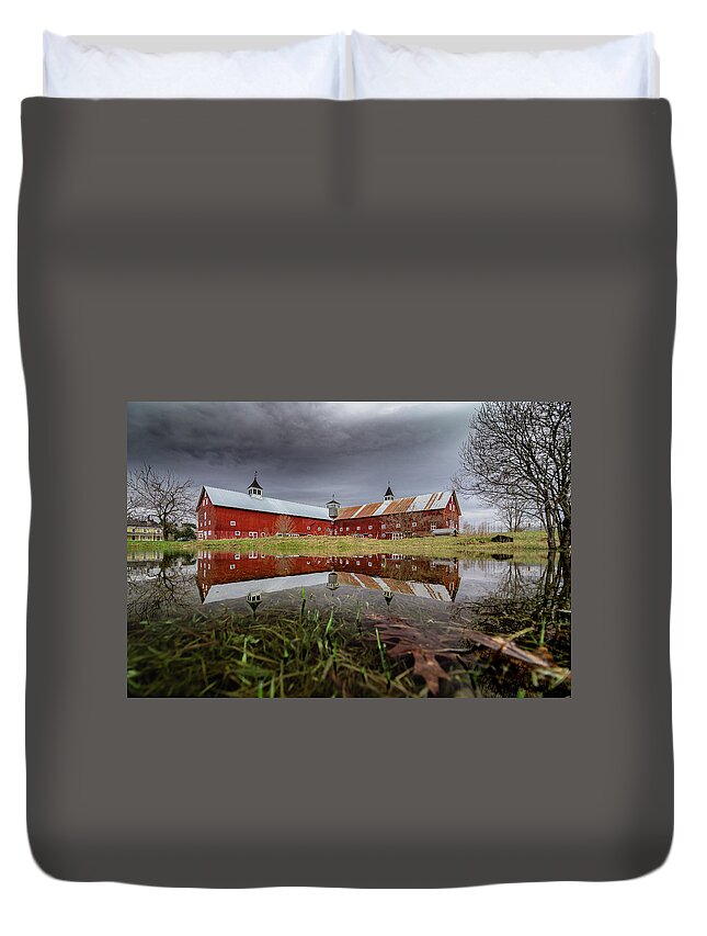 Barn Duvet Cover featuring the photograph Spring Barn Reflection by Tim Kirchoff