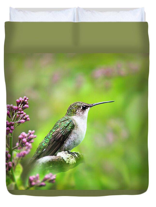 Hummingbird Duvet Cover featuring the photograph Spring Beauty Ruby Throat Hummingbird by Christina Rollo