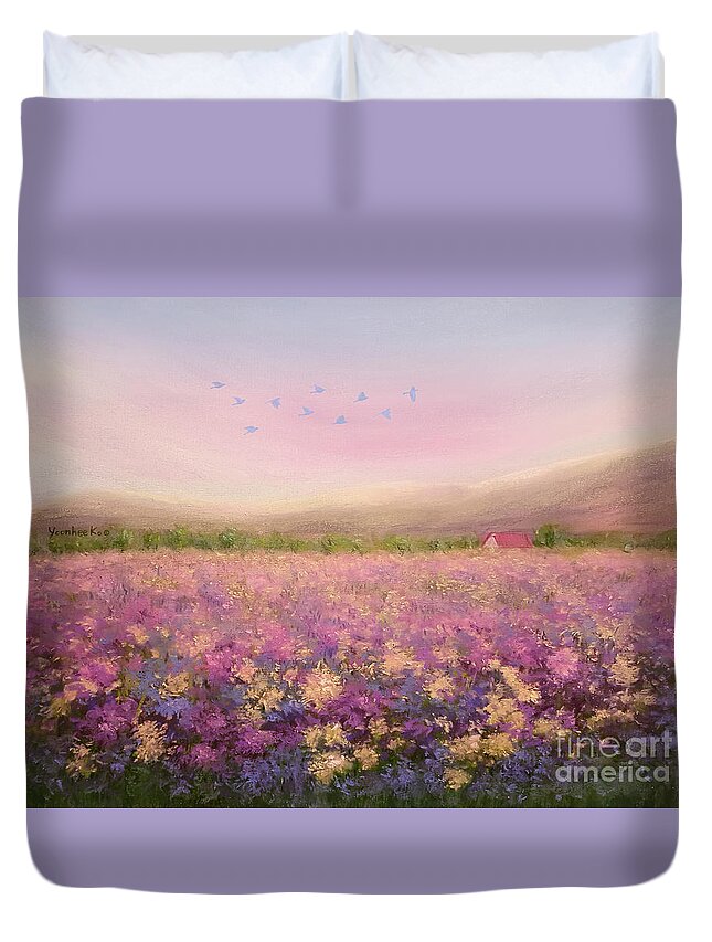 Spring Duvet Cover featuring the painting Spring Meadow by Yoonhee Ko