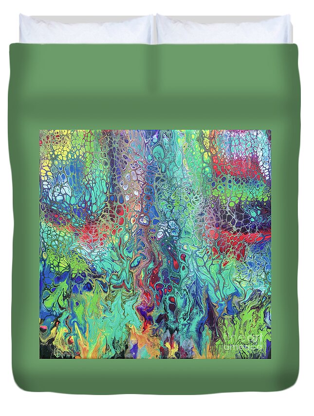 Poured Acrylic Duvet Cover featuring the painting Spring Rush by Lucy Arnold