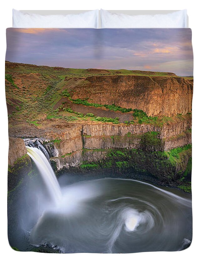 Palouse Falls Duvet Cover featuring the photograph Spring Sunset at Palouse Falls by Kristen Wilkinson