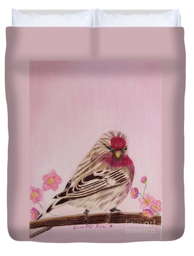 Art Duvet Cover featuring the painting Springtime Visitor by Dorothy Lee