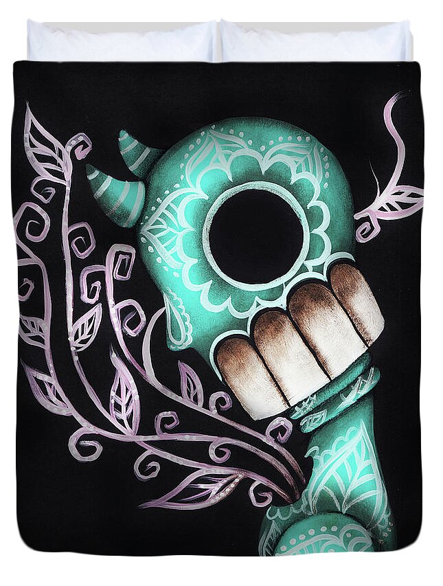 Day Of The Dead Duvet Cover featuring the painting Sprout by Abril Andrade