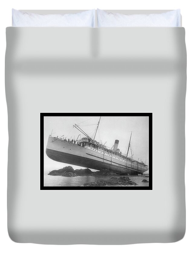 Ship Duvet Cover featuring the painting S.S. Princess May - On the Rocks by Unknown