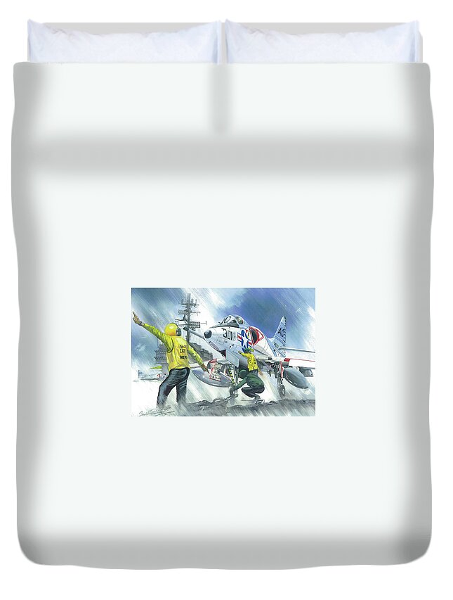 Skyhawk Duvet Cover featuring the painting Ssdd by Simon Read