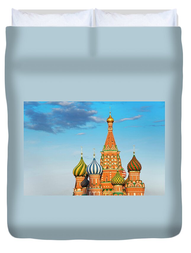 Built Structure Duvet Cover featuring the photograph St Basils Cathedral On Red Square In by Anddraw