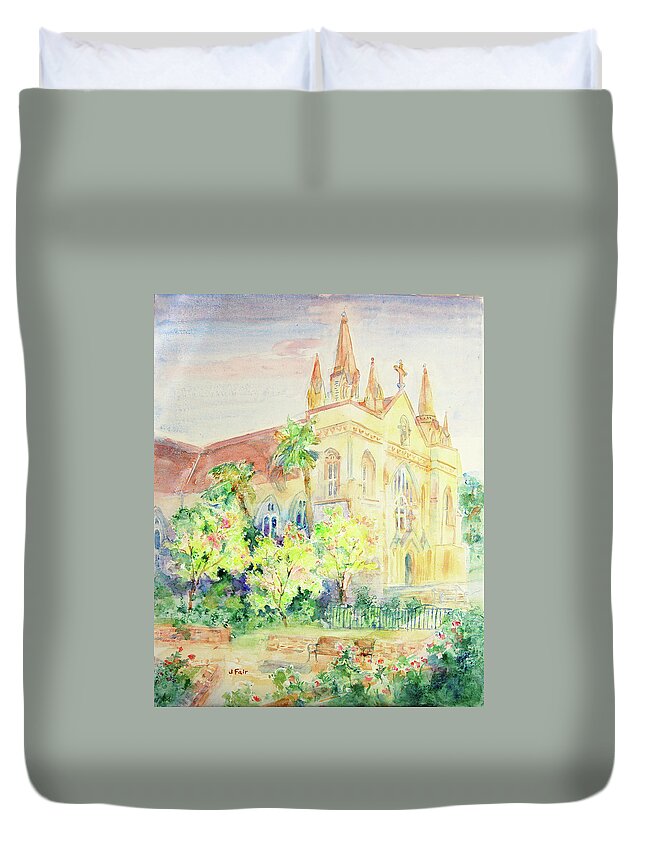 Springtime Duvet Cover featuring the painting St. Joseph's Chapel in Springtime by Jerry Fair
