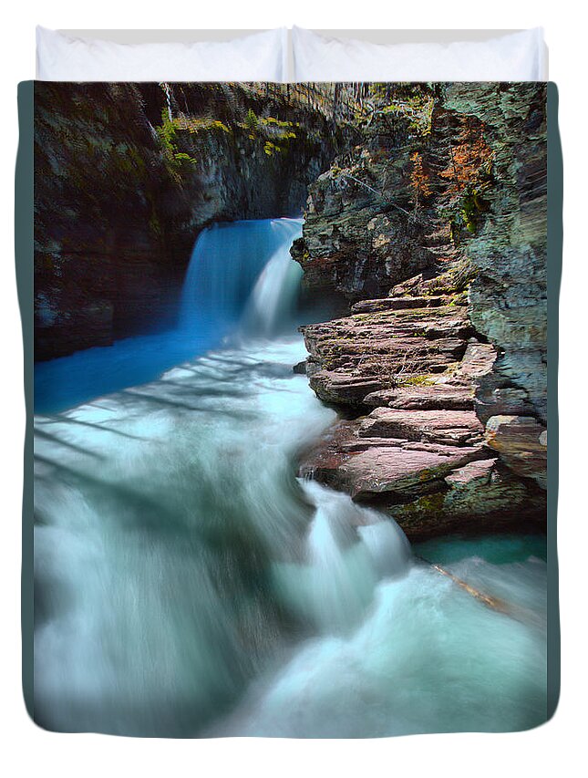 St Mary Falls Duvet Cover featuring the photograph St. Mary Falls Sping Portrait by Adam Jewell