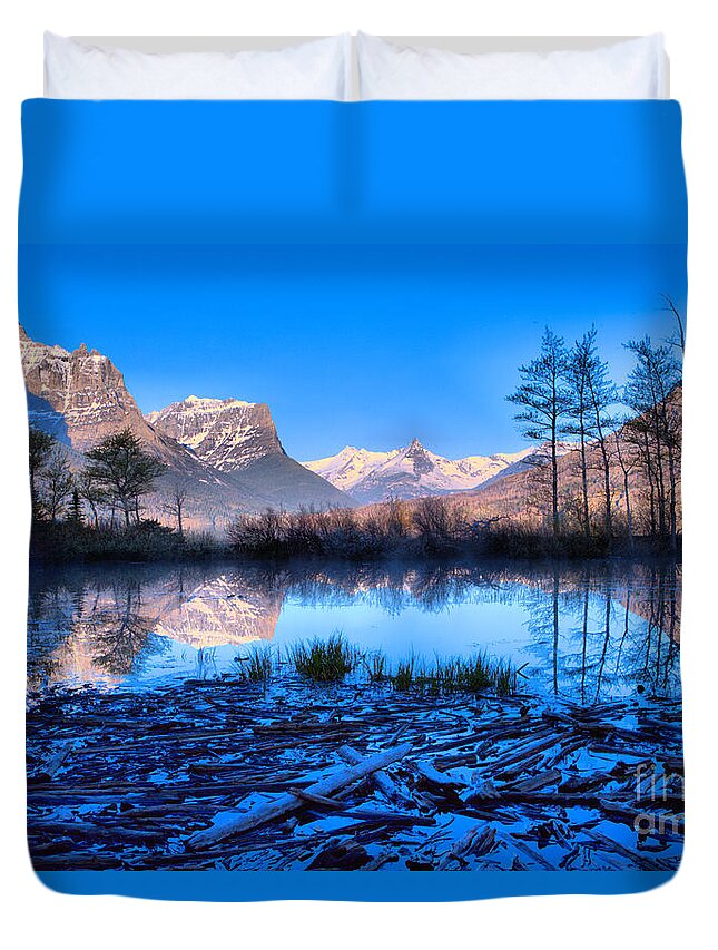 St Mary Duvet Cover featuring the photograph St Mary Driftwood Pond Reflections by Adam Jewell