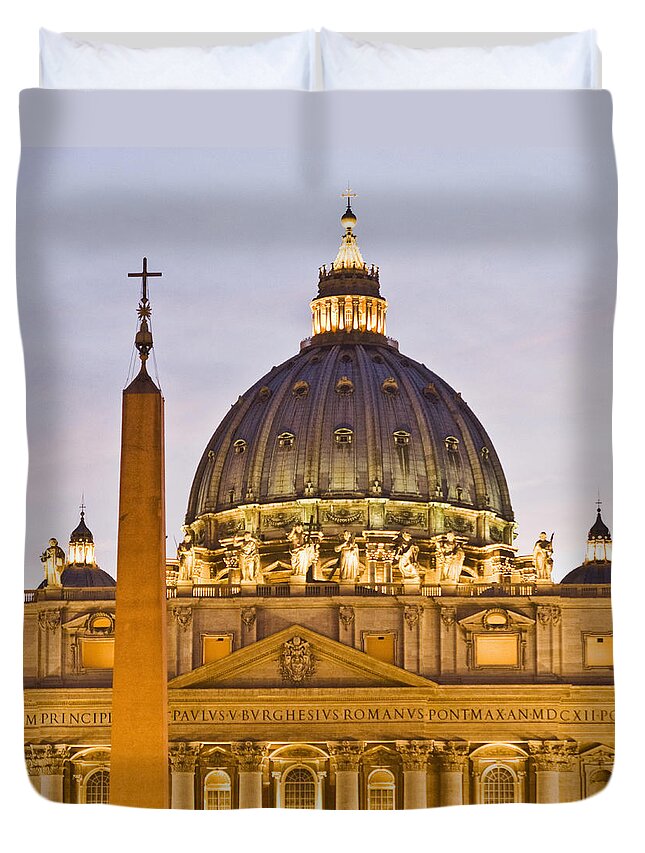 Outdoors Duvet Cover featuring the photograph St. Peters Basilica Dome At Twilight by John Harper