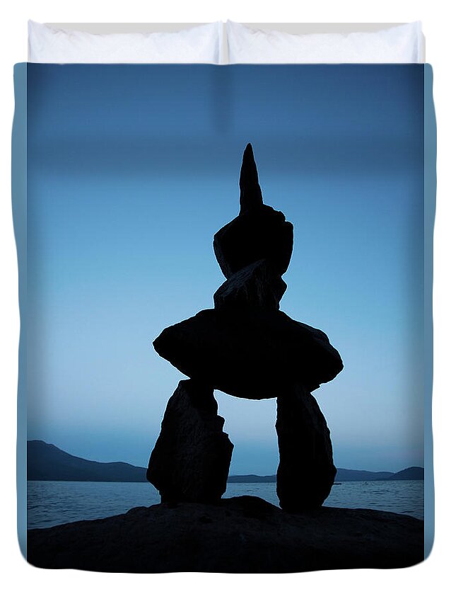 Tranquility Duvet Cover featuring the photograph Stacked Rocks Silhouette by By John Carleton
