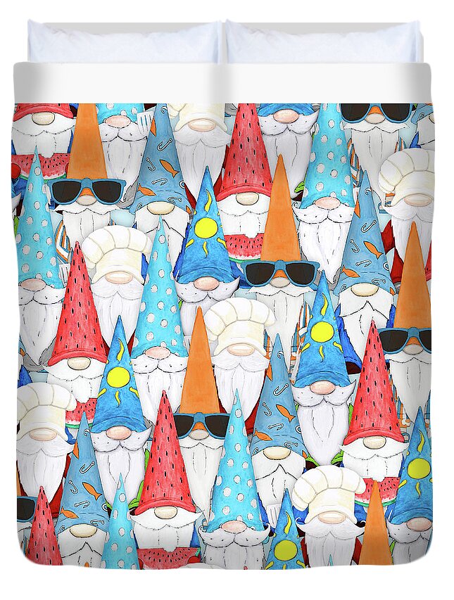 Staggered Duvet Cover featuring the digital art Staggered Gnomes Pattern by Hugo Edwins