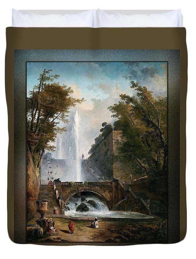 Stair And Fountain Duvet Cover featuring the painting Stair and Fountain in the Park of a Roman Villa by Rolando Burbon