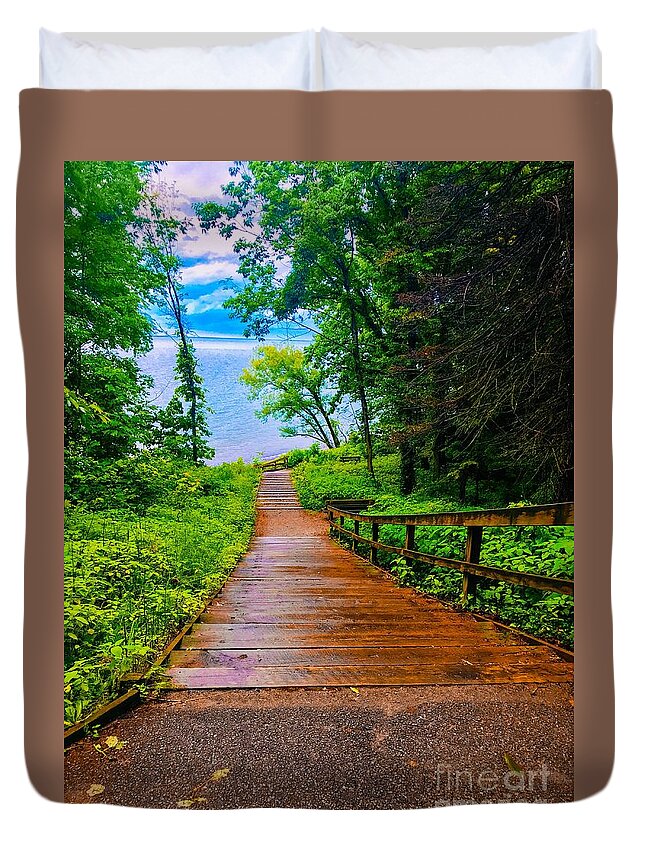 Stairway To Lake Erie Duvet Cover featuring the photograph Stairway To Lake Erie by Michael Krek