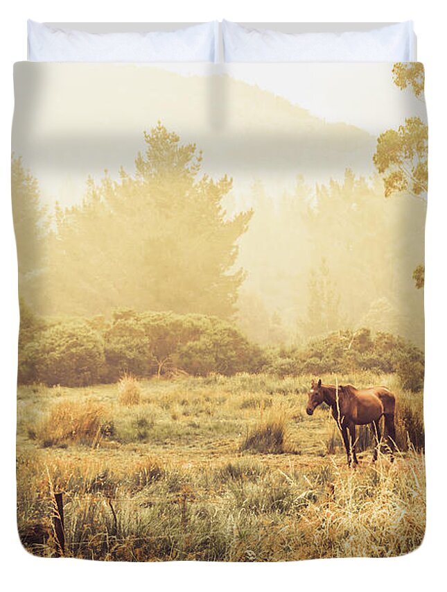 Horse Duvet Cover featuring the photograph Stallion homestead by Jorgo Photography