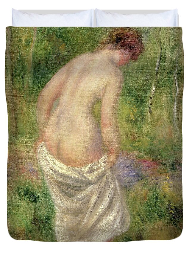 Female Duvet Cover featuring the painting Standing Nude in a Landscape, 1914 by Pierre Auguste Renoir