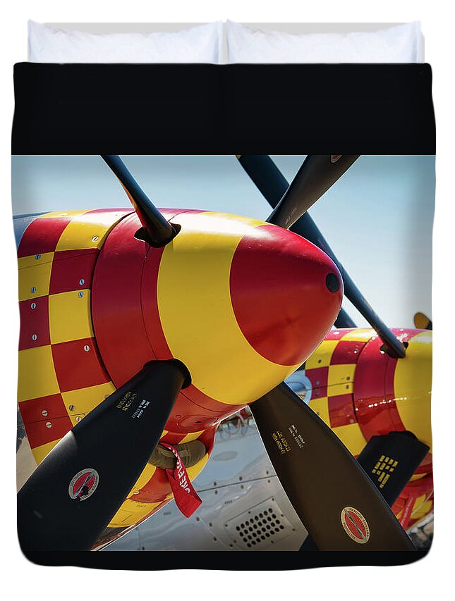 P51 Duvet Cover featuring the photograph Stang Stable by Chris Buff