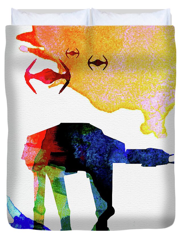 At-at Duvet Cover featuring the mixed media Star Ground Warrior Watercolor by Naxart Studio