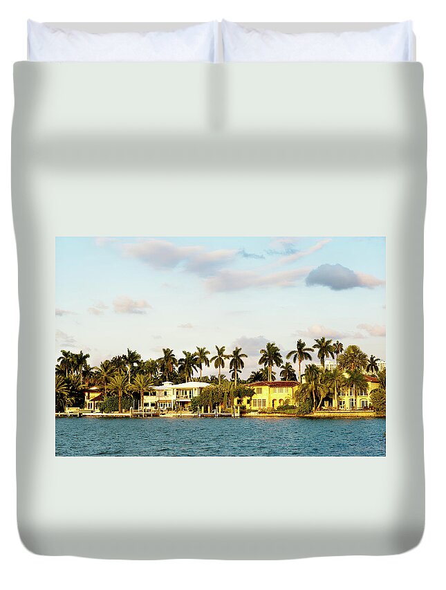Biscayne Bay Duvet Cover featuring the photograph Star Island South Miami Beach by Ehstock