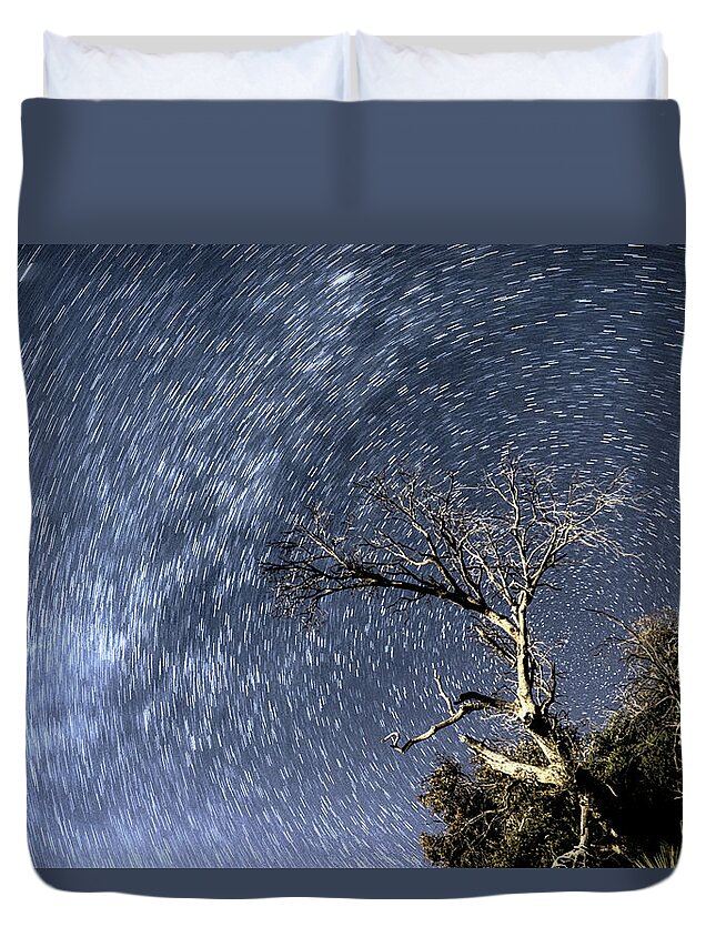 Stars Duvet Cover featuring the photograph Star Trail Wonder by Chance Kafka