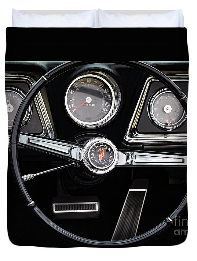 Oldsmobile Duvet Cover featuring the photograph Starfire Steering and Dash by Dennis Hedberg