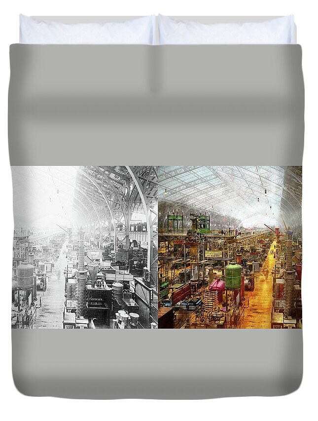 Steampunk Art Duvet Cover featuring the photograph Steampunk - The city of wonderment 1889 - Side by Side by Mike Savad
