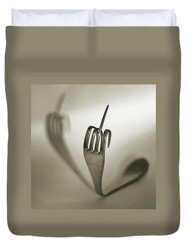 Shadow Duvet Cover featuring the photograph Steel Fork by By Mediotuerto