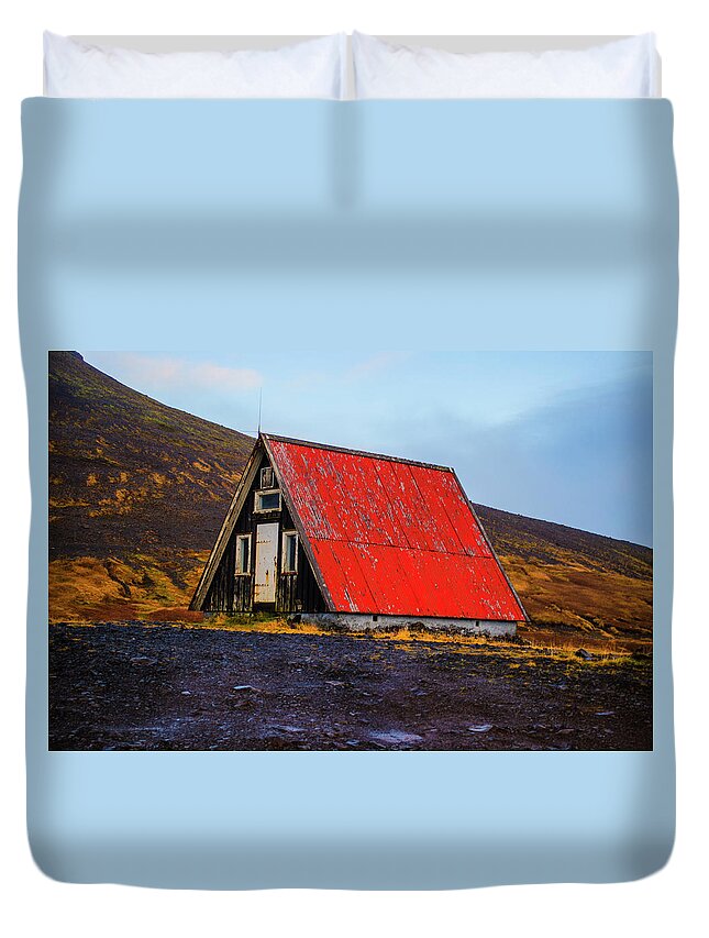 Iceland Duvet Cover featuring the photograph Steep Roof Barn Western Iceland by Deborah Smolinske