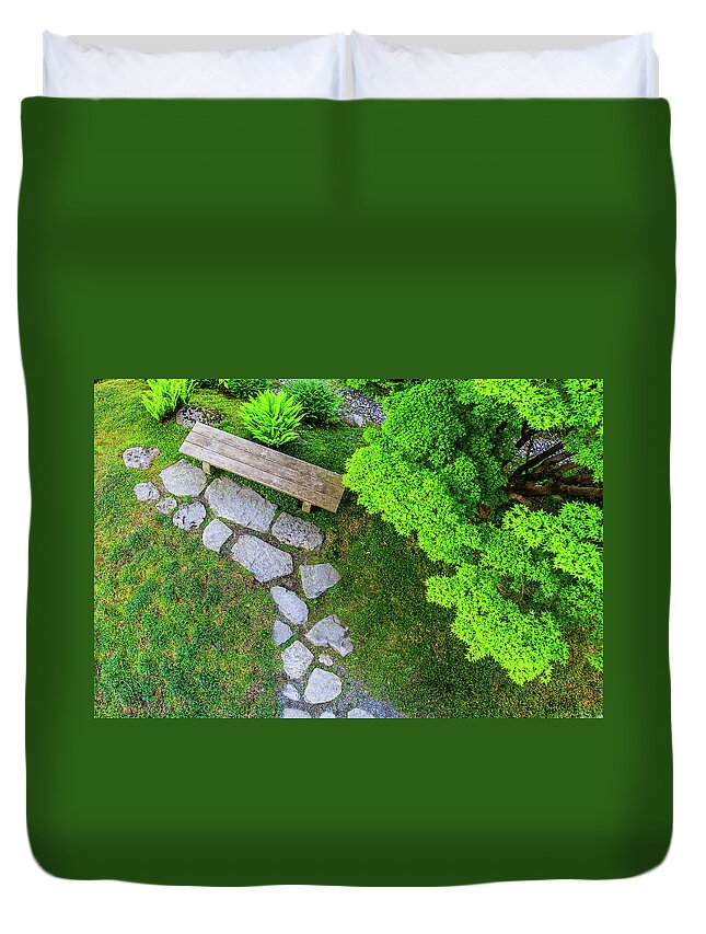 Japanese Garden Duvet Cover featuring the photograph Stepping Stones by Briand Sanderson
