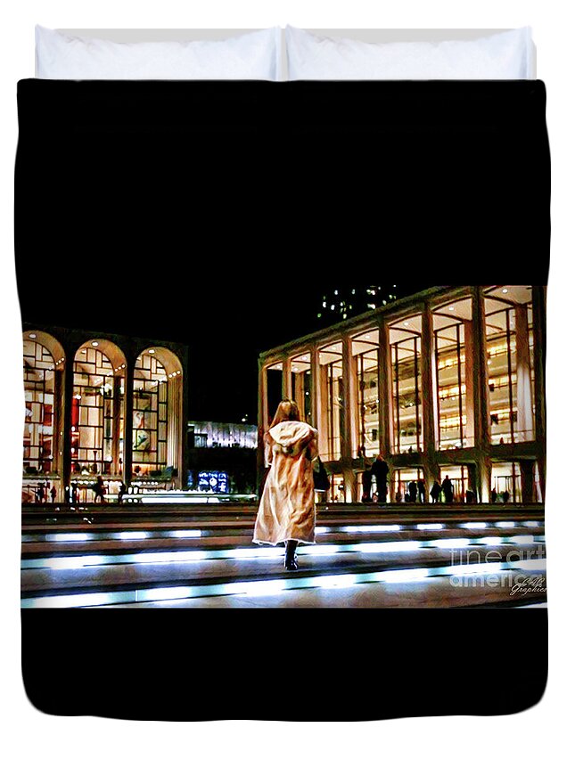 Lincoln Center Duvet Cover featuring the digital art Steps to Lincoln Center NYC by CAC Graphics