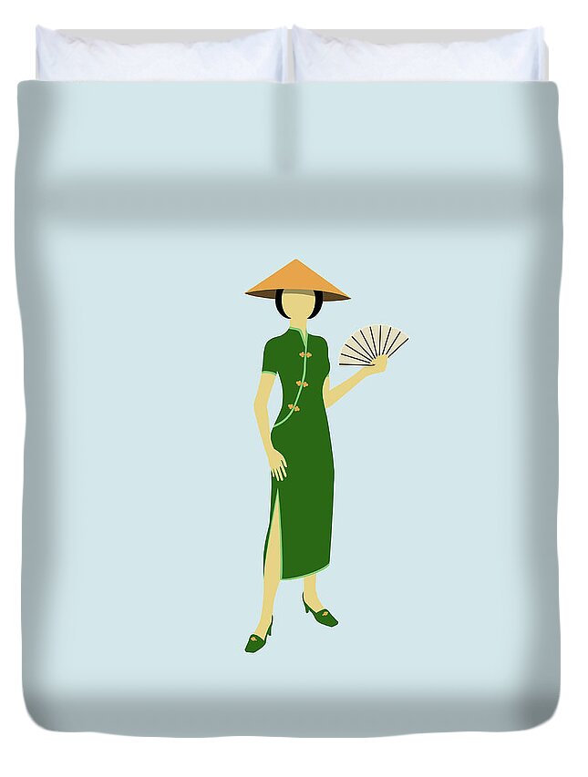 Chinese Culture Duvet Cover featuring the digital art Stereotypical Chinese Woman by Ralf Hiemisch