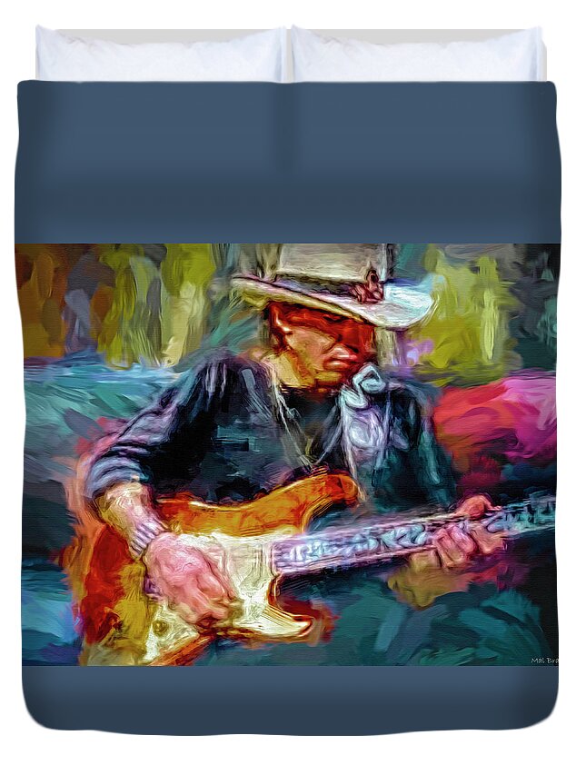 Stevie Ray Vaughan Duvet Cover featuring the mixed media Stevie Ray Vaughan SRV by Mal Bray