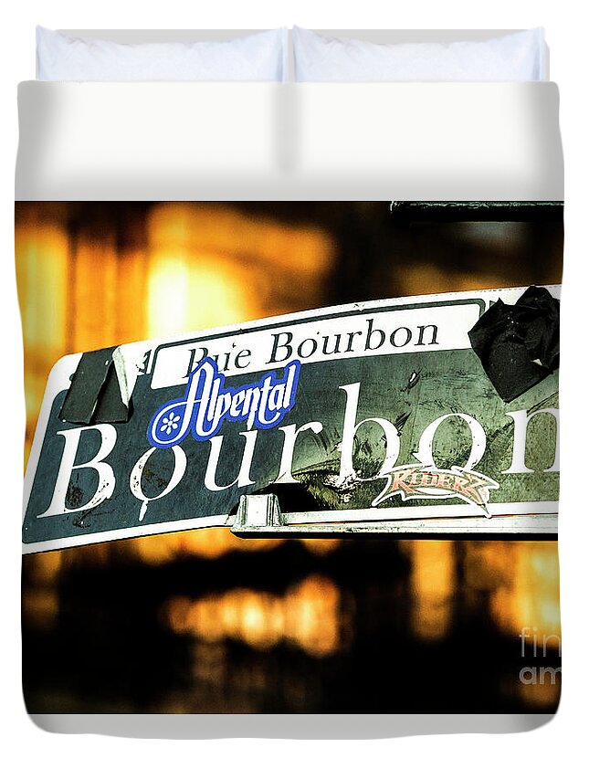 Photo Duvet Cover featuring the photograph Stickers of Bourbon St by Jason Hughes