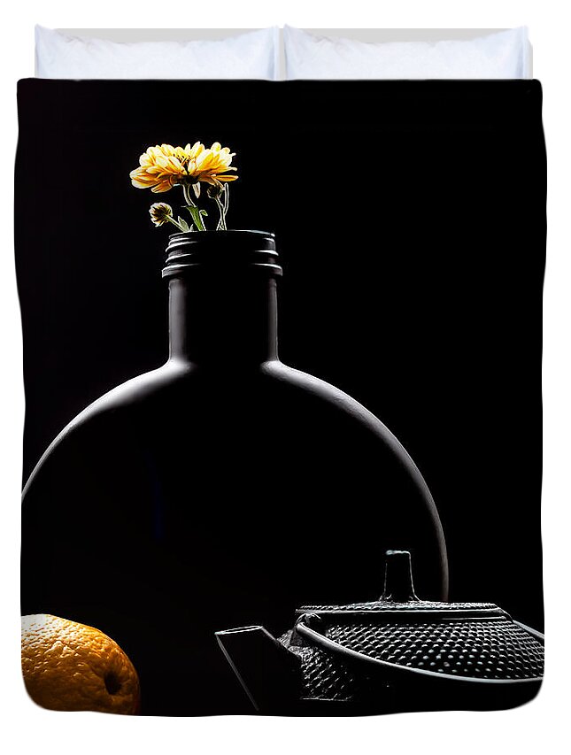 Still Life Duvet Cover featuring the photograph Still Life in Black and Orange by Maggie Terlecki