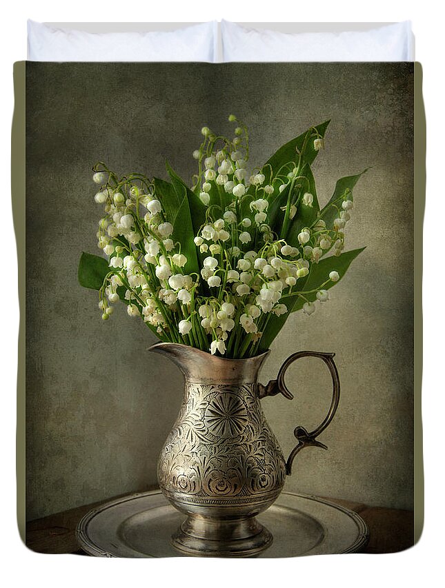 Lily Of The Valley Duvet Cover featuring the photograph Still life with lily of the valley by Jaroslaw Blaminsky