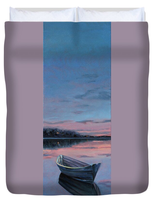 Stillness Duvet Cover featuring the painting Still Waters by Trina Teele