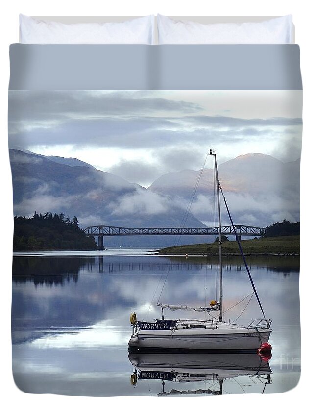 Yacht Duvet Cover featuring the photograph Stillness by Karen Jane Jones