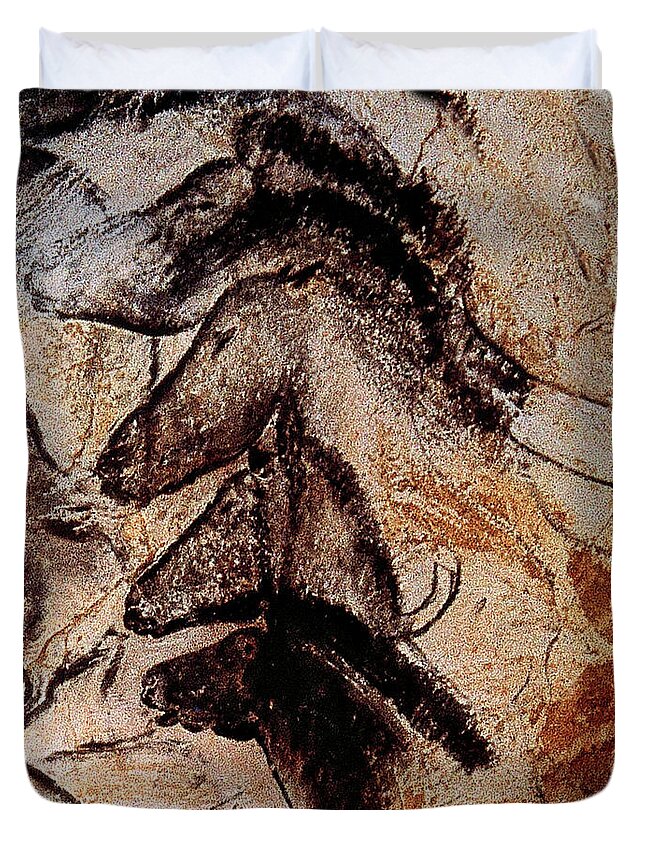 Palaeolithic Duvet Cover featuring the photograph Stone-age Cave Paintings, Chauvet, France by Doc Braham