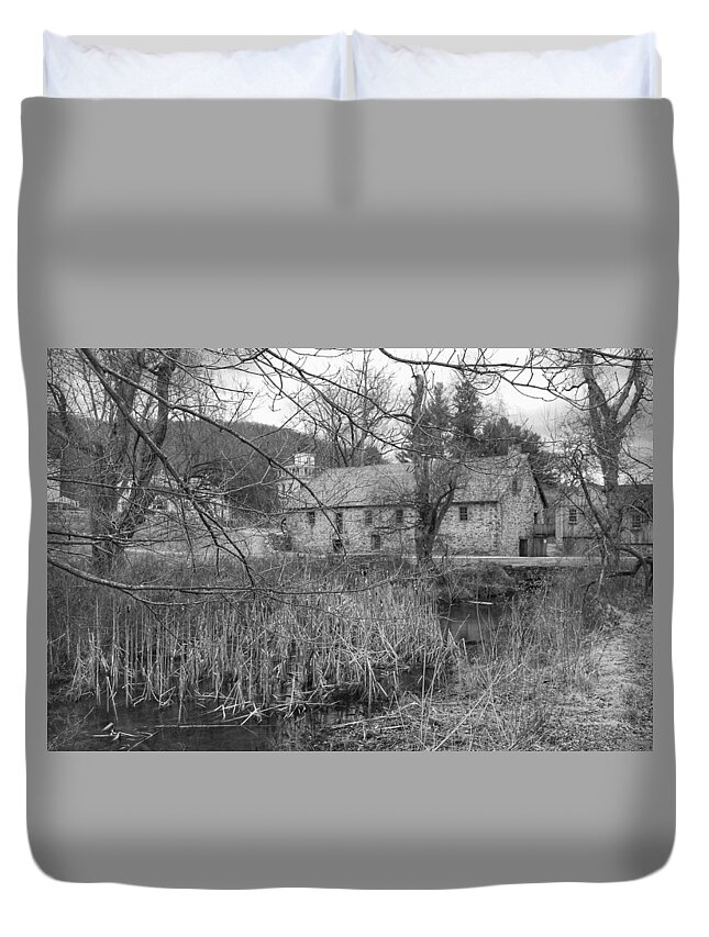 Waterloo Village Duvet Cover featuring the photograph Stone and Reeds - Waterloo Village by Christopher Lotito