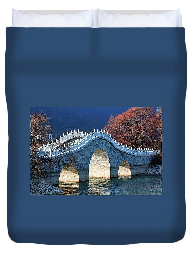 Tranquility Duvet Cover featuring the photograph Stone Bridge Of Qingxi Reservoir by Rck